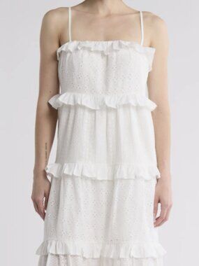 Lush Cotton Eyelet Tiered Off White Midi Dress, Size S. New Without Tags.